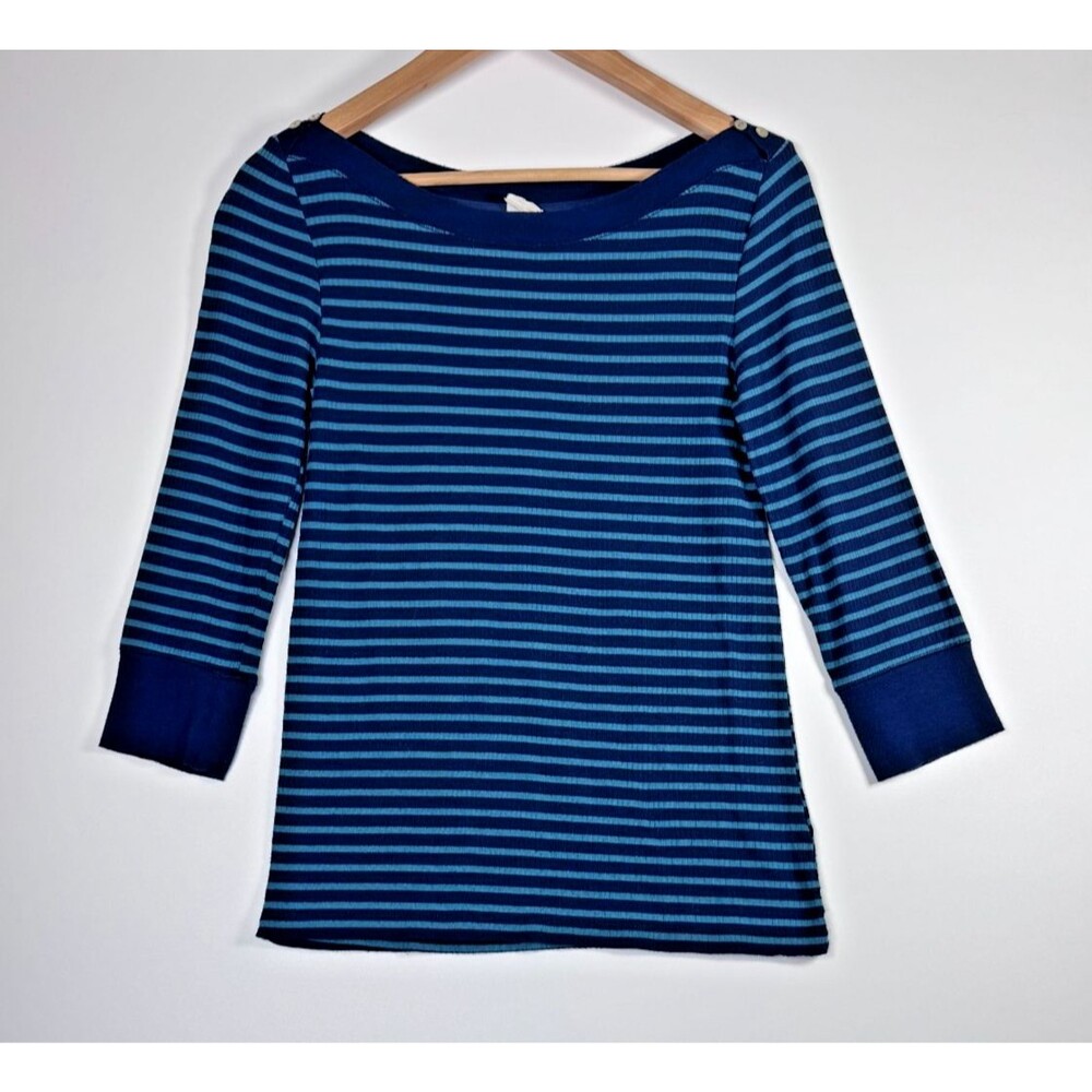 Akemi Kin Anthropologie Top Womens Small Blue Striped Boat Neck Casual Coastal